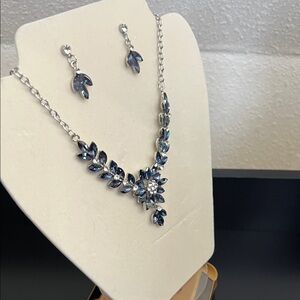 Elegant Silver and Blue Necklace and Earring Set